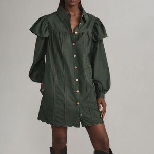 The Farm Rio x Anthropologie Long-Sleeve Ruffle Shoulder Shift Mini Dress
